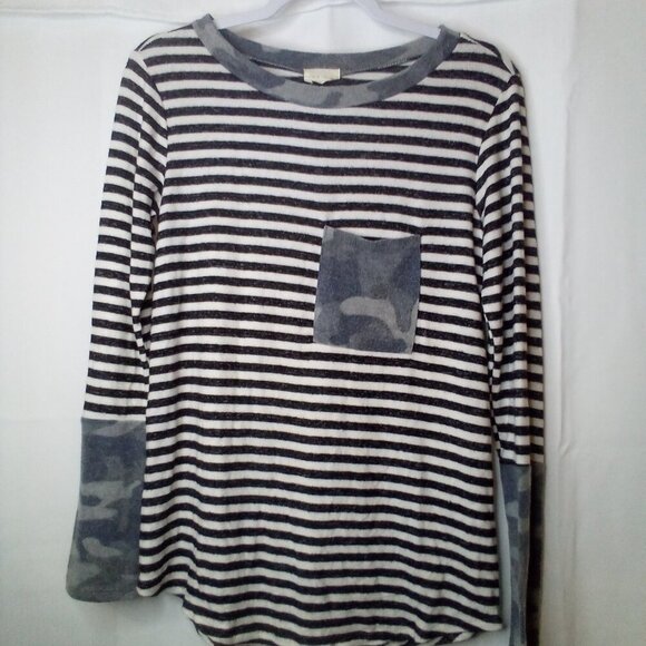 143 Story by Line Up Shirt women S Long Sleeve Soft Stretch Stripe Camo - Picture 2 of 15